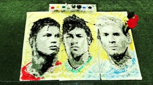Red Hong Yi, Ritratto di Ronaldo, Neymar e Messi (palla e 8 vernici)
