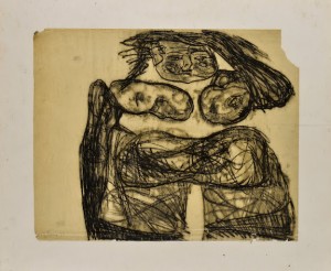 Boris Lurie (Courtesy: Arturo Schwarz) Figura, 1980 Carboncino su carta, cm 47,5x59