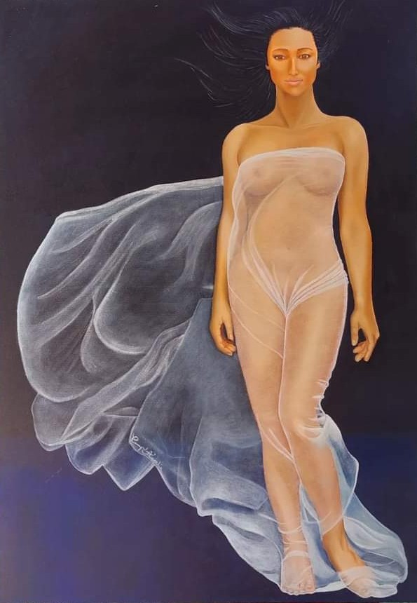 Donna Botticelliana, olio su tela con pennello,100×80, anno 2015, disponibile in studio Aurelia Campolo.