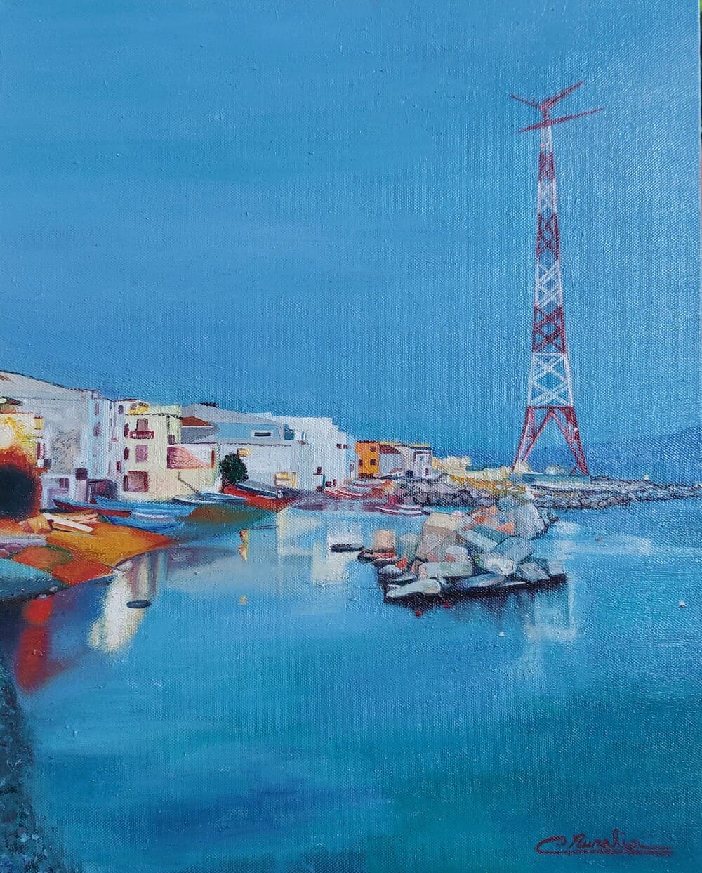 Torre Faro Sicilia, olio su tela con pennello,59×49,2011, disponibile studio Aurelia